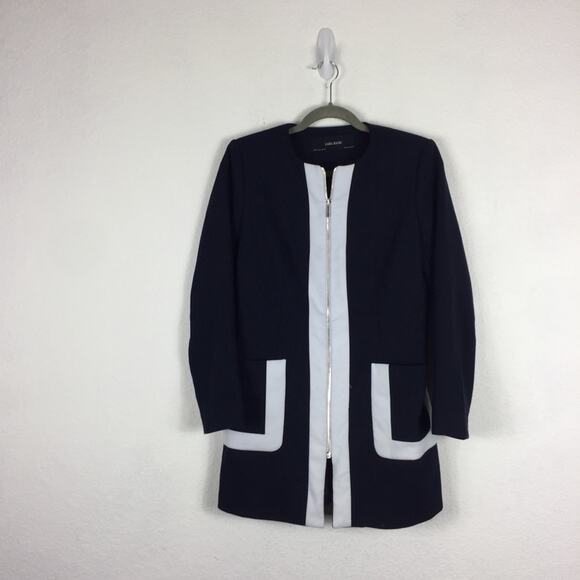 Zara Navy White Two Tone Zipper Nautical Jacket Small - Picture 3 of 13
